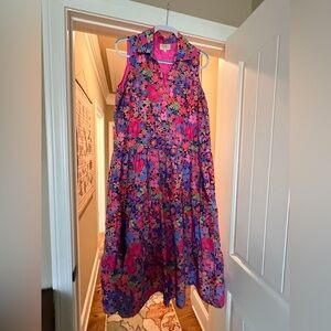 Sleeveless Floral Tiered Midi Dress in Purple & Pink by SLS